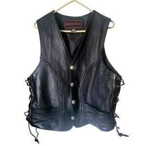 Skin-Tan Genuine Leather Men's Biker Vest - Snap Closure Lace Up Sides Size 40